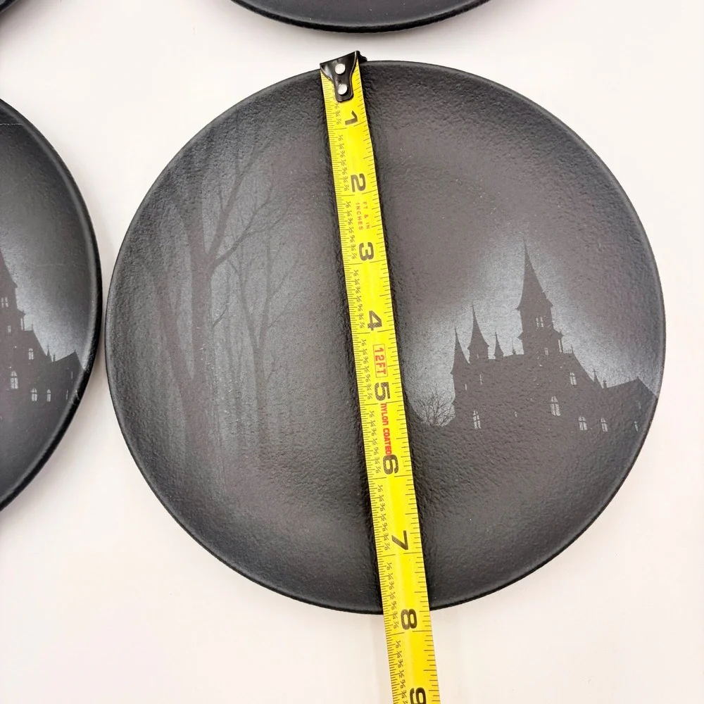 Mesa Brasil Halloween Gothic Haunted Castle Black Matte Salad Plates Set of 4